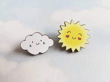 Load image into Gallery viewer, Wooden pins, sun and cloud

