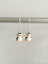 Load image into Gallery viewer, Penguin earrings, ceramic, miniature penguins, cute penguins, mini, tiny, sterling silver earrings
