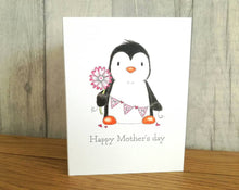 Load image into Gallery viewer, Mother&#39;s day card, cute penguin, Mum bunting, blank inside
