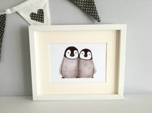 Load image into Gallery viewer, Two penguin chicks, cuddled together, A7 print
