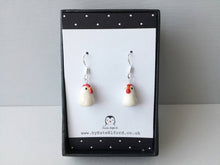 Load image into Gallery viewer, Easter hen earrings, chicken ceramic earrings, sterling silver
