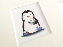Load image into Gallery viewer, Penguin with a cup of tea and slippers print
