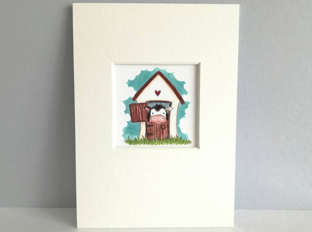 Cow print, farmyard picture, cute heart home cow illustration, home sweet home, cow picture