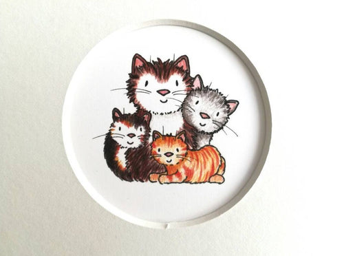 Cat print, miniature cats picture, ginger, tabby cat, grey and tortoiseshell, cat lover gift, grey or white mount