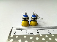 Load image into Gallery viewer, Blue tit earrings, ceramic, miniature birds, garden bird sterling silver earrings
