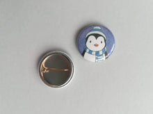 Load image into Gallery viewer, Front and back of a penguin button badge
