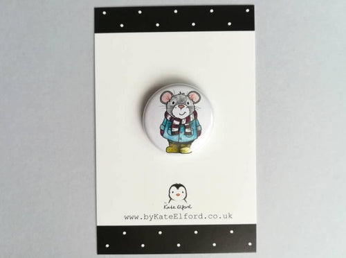 Little grey mouse button badge