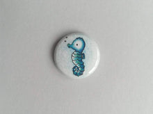 Load image into Gallery viewer, Small blue seahorse button badge

