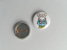 Load image into Gallery viewer, Back and front of a little grey mouse badge
