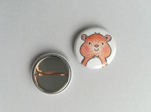 Load image into Gallery viewer, Front and back of a mini ginger hamster badge
