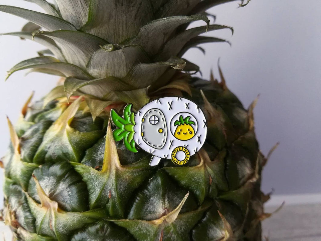 White pineapple caravan enamel pin, pineapple badge, cute pins, soft enamel brooch pins, yellow enamel badges