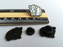 Load image into Gallery viewer, Seconds. Mini pig enamel pins, black soft enamel badge, guinea pig enamel brooch pins, tri colour, ginger, grey, black, white cavy badges
