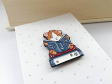 Load image into Gallery viewer, Seconds. Guinea pig book enamel pins, book enamel badge, reading guinea pig pin, cute cavy gift
