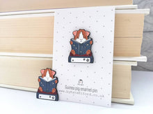 Load image into Gallery viewer, Guinea pig book enamel pins, book enamel badge, reading guinea pig pin, cute cavy gift
