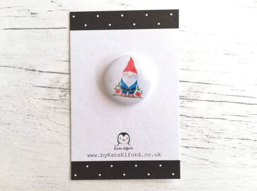Mini garden gnome illustration button badge