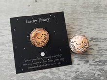 Load image into Gallery viewer, Lucky penny enamel pin, good luck enamel badge, enamel brooch pins, rose gold badges
