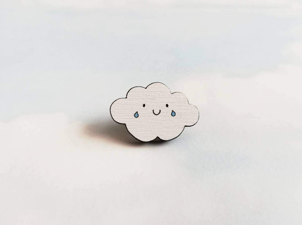 Little wooden cloud pin, there are raindrops as tears