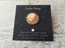 Load image into Gallery viewer, Seconds. Lucky penny enamel pin, good luck enamel badge, enamel brooch pins, rose gold badges
