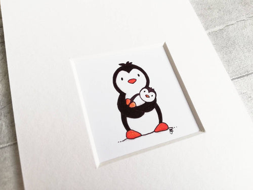 Penguin print, 'baby' miniature penguin print, 6x4 white mount