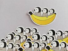 Load image into Gallery viewer, Penguin vinyl sticker, banana penguin chick stickers
