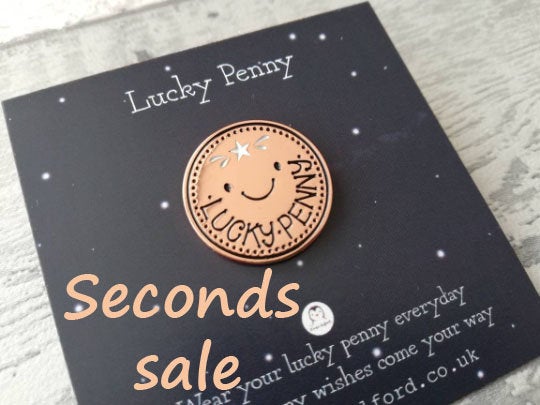 Seconds. Lucky penny enamel pin, good luck enamel badge, enamel brooch pins, rose gold badges