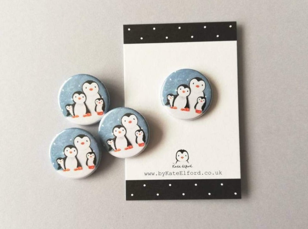 Penguins in the snow, mini button badge