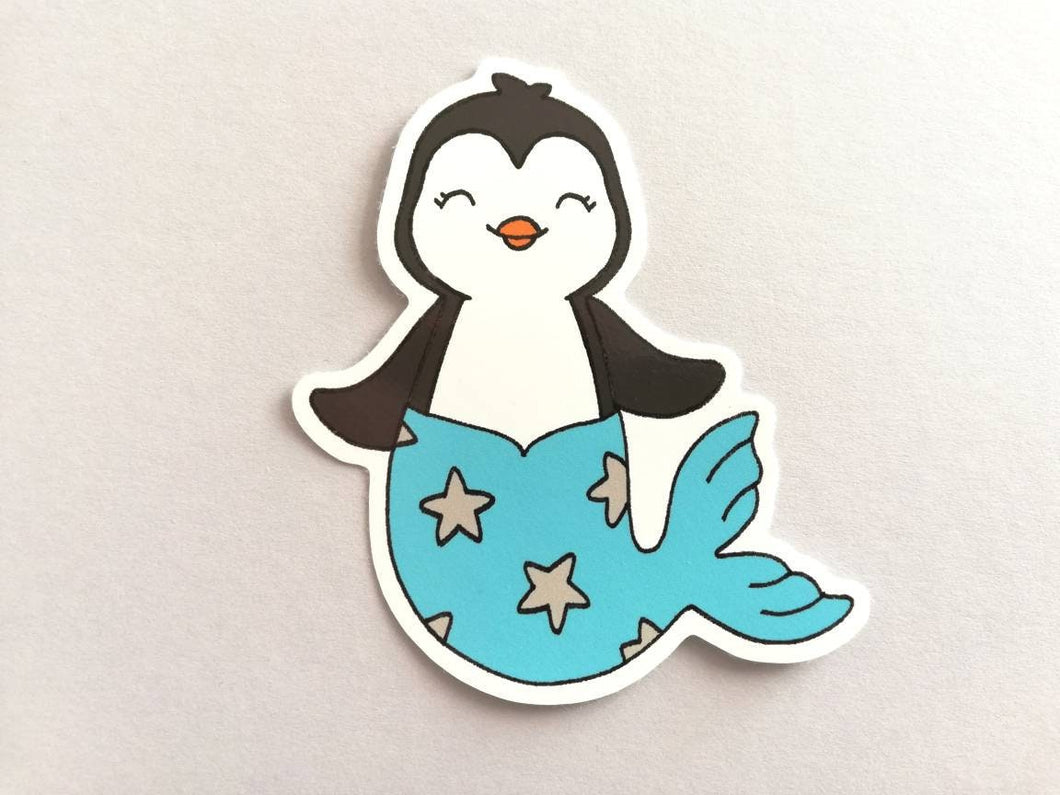 Penguin mermaid vinyl sticker, mermaid penguin sticker