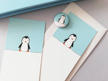 Load image into Gallery viewer, Penguin bookmark, cute page marker, bookmark gift, little penguin, blue and white bookmark
