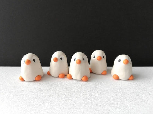 Ghost penguin. Little Halloween penguin, miniature pottery penguin, ceramic quirky penguin gift