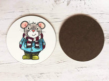 Load image into Gallery viewer, Back and front of a grey mouse coaster

