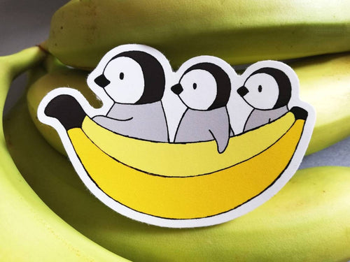 Penguin vinyl sticker, banana penguin chick stickers