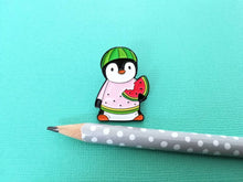 Load image into Gallery viewer, Watermelon penguin soft enamel pin, penguin brooch. You are one in a melon. Positive, cheer up gift

