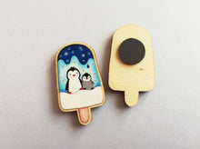 Load image into Gallery viewer, Front and back of a penguin ice lolly shaped fridge magnet
