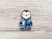 Load image into Gallery viewer, Cute wooden penguin magnet, tea and slippers
