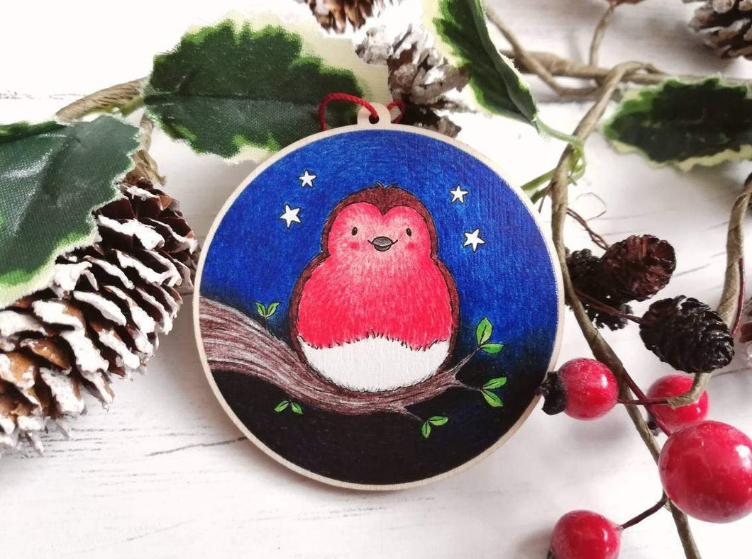 Robin wooden Christmas ornament