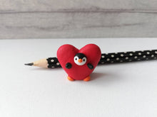 Load image into Gallery viewer, Penguin heart. Little penguin in a box, Valentine miniature pottery penguin dressed as a heart, ceramic quirky penguin gift

