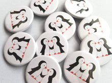 Load image into Gallery viewer, Penguin friendship badge, two penguins holding wings
