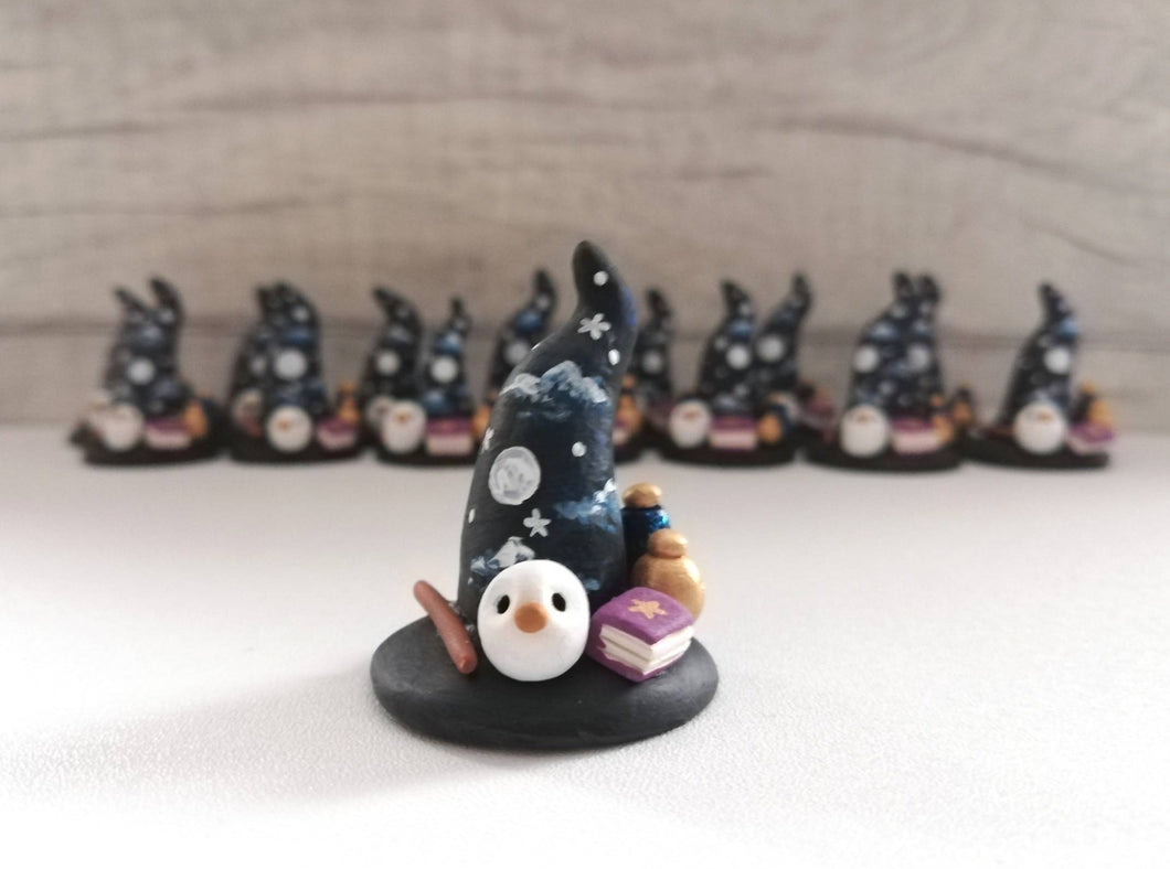 Witch Wizard hat. Miniature pottery witches hat, with owl, spell books, potions and wand. Hand painted moon and stars.