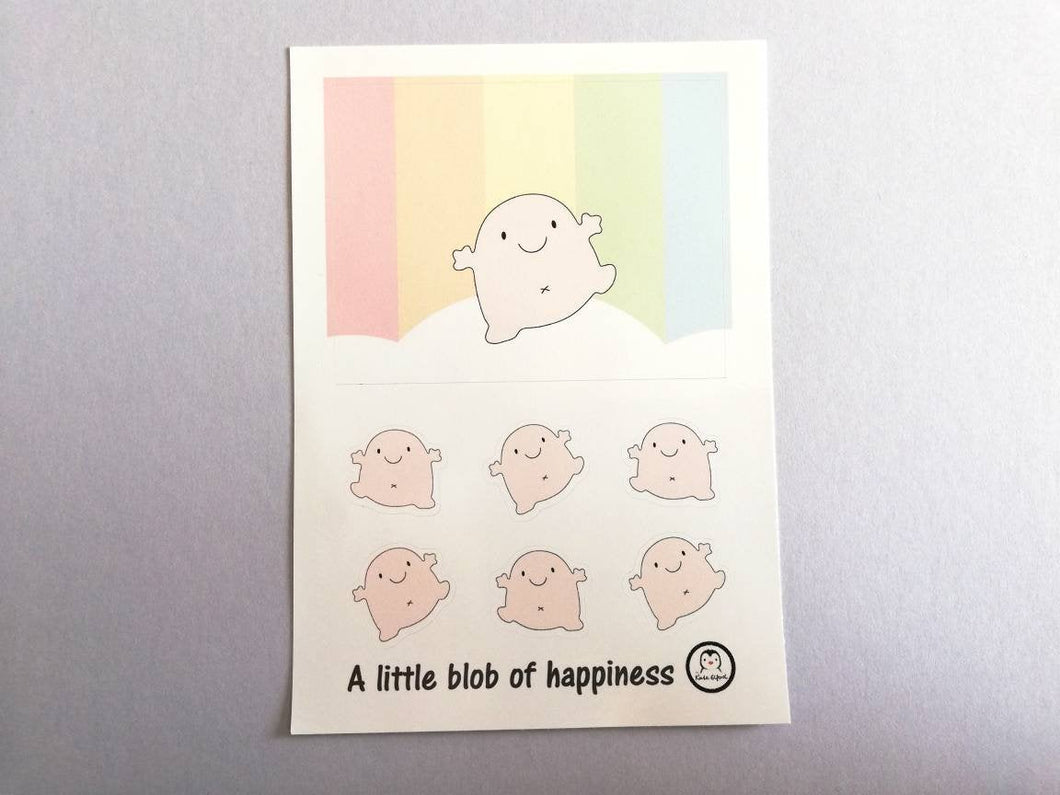 Happy stickers. A little blob of happiness vinyl sticker sheet, cute, positive happy, friendship, supportive stickers, planner, journal