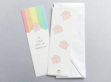 Load image into Gallery viewer, A little blob of happiness bookmark, happy page marker, rainbow bookmark gift, positive book lover, book worm
