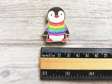 Load image into Gallery viewer, Penguin magnet, little rainbow penguin wooden fridge magnet.
