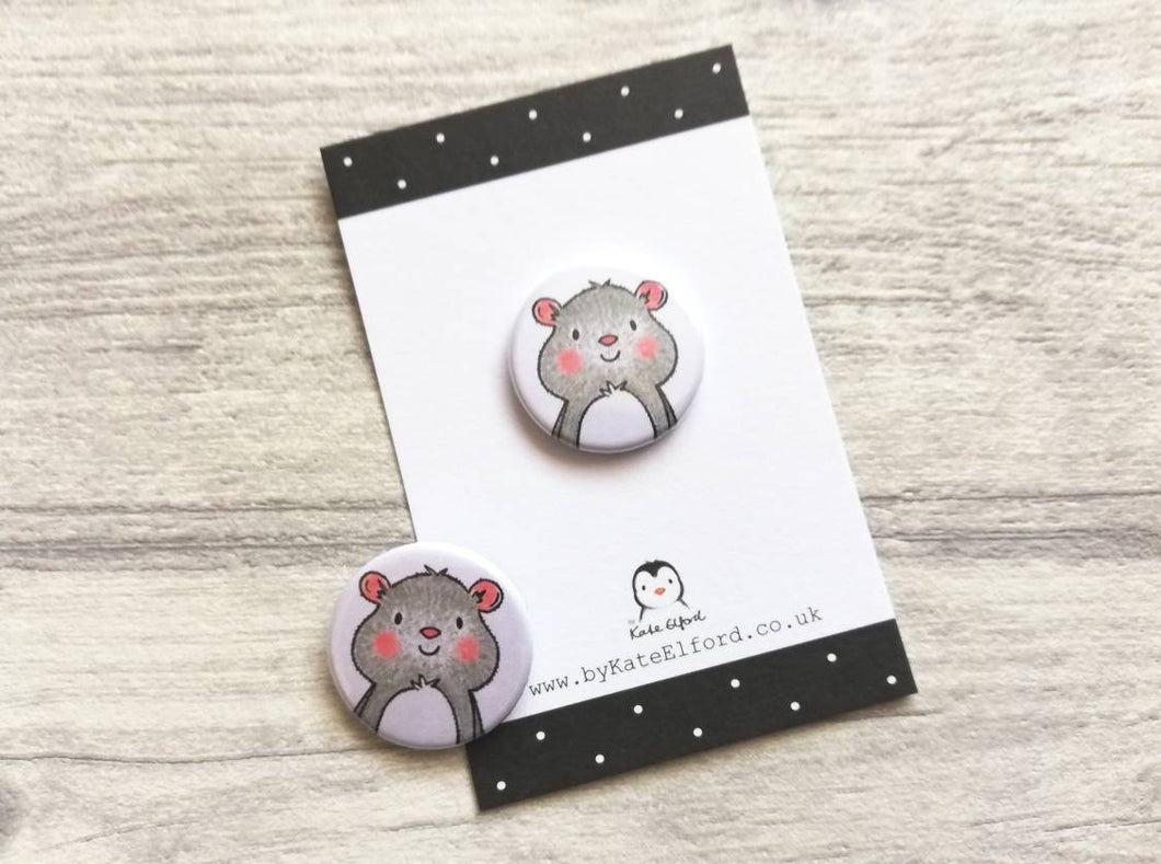 Grey cheeky hamster button badge