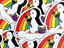 Load image into Gallery viewer, Penguin painting a rainbow vinyl sticker

