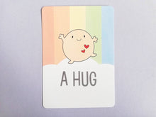 Load image into Gallery viewer, A hug postcard. A happy, positive message for posting or framing
