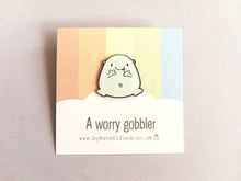 Load image into Gallery viewer, A worry gobbler enamel pin, cute blue blob, positive enamel brooch, friendship, care, supportive enamel badges
