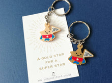 Load image into Gallery viewer, Gold star keyring, mini cute happy charm, little positive key fob, super star, friendship, supportive
