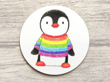 Load image into Gallery viewer, Penguin in a rainbow jumper coaster
