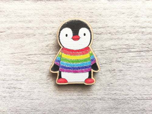 Penguin magnet, little rainbow penguin wooden fridge magnet.