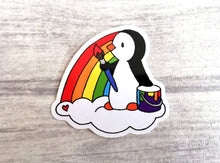 Load image into Gallery viewer, Rainbow painting penguin vinyl sticker
