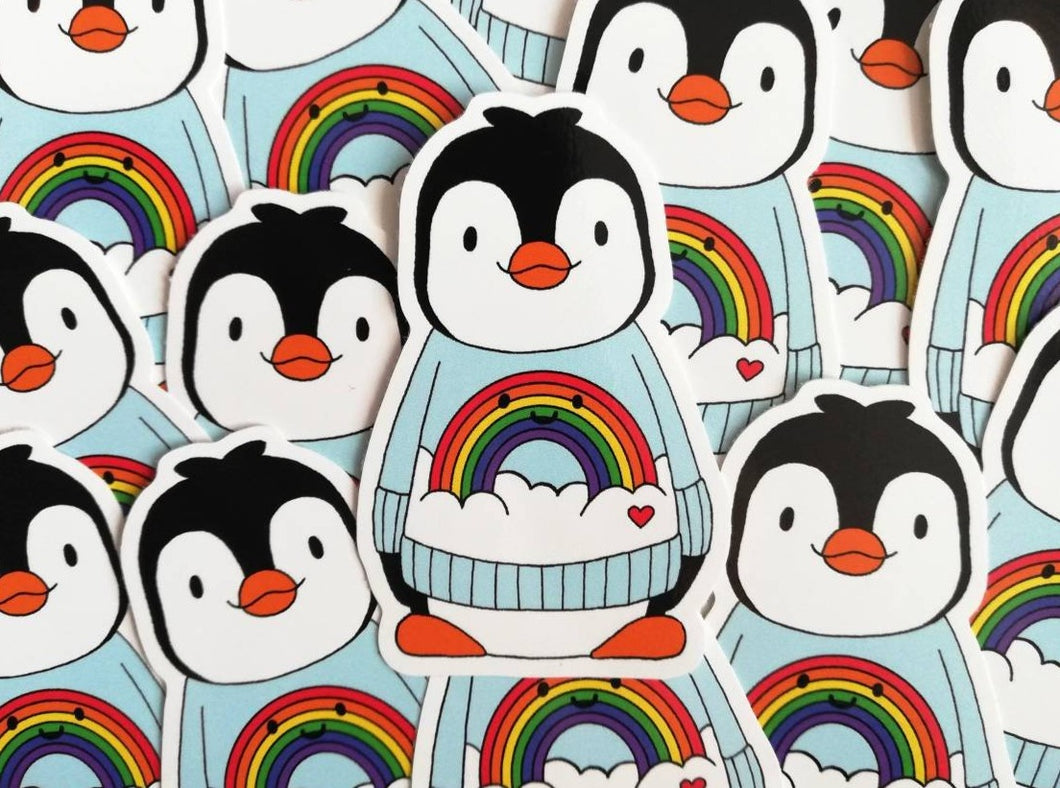 Lots of penguins in rainbow jumper stickers